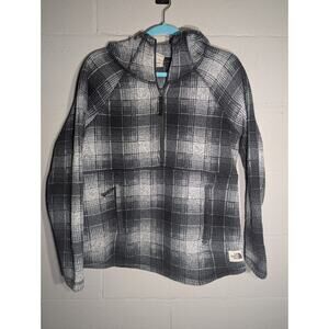 The North Face Womens Plaid Hooded quarter Zip Pullover Sweater Jacket Sz M